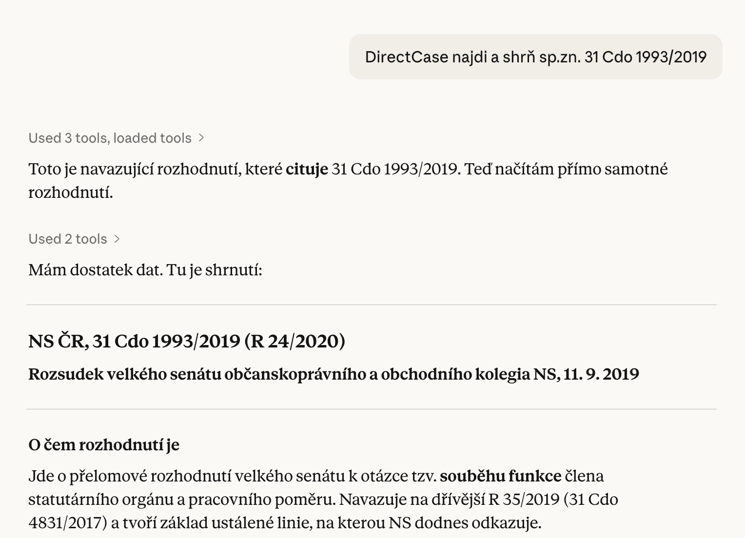 Výsledok — DirectCase v Claude
